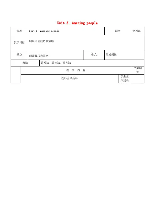 牛津译林版高中英语必修二Unit 3《Amazing people》(第7课时)教案