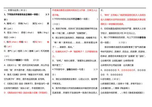 最新2021年中考语文全真模拟预测试卷