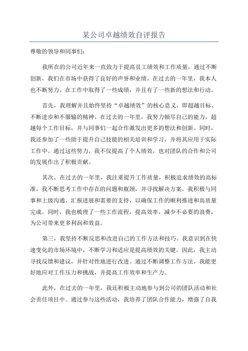 某公司卓越绩效自评报告