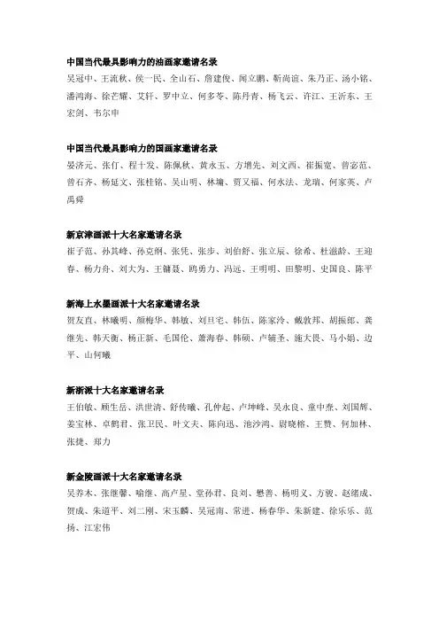 中国当代著名书画家名录.