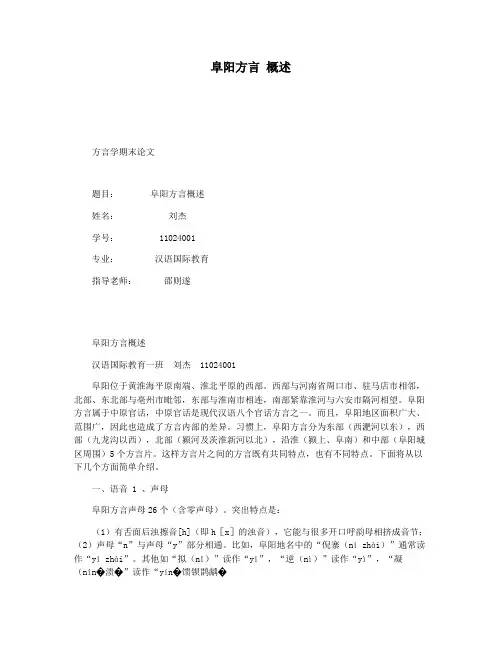 阜阳方言 概述