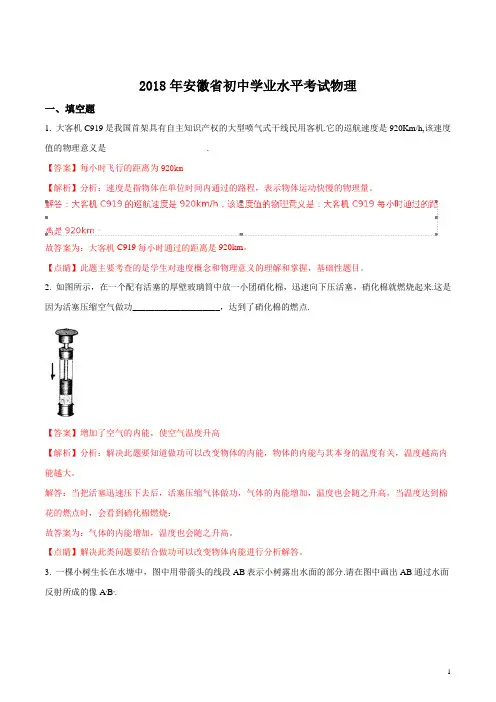 安徽省2018年中考物理真题试题及答案解析-物理中考真题(中考真题)