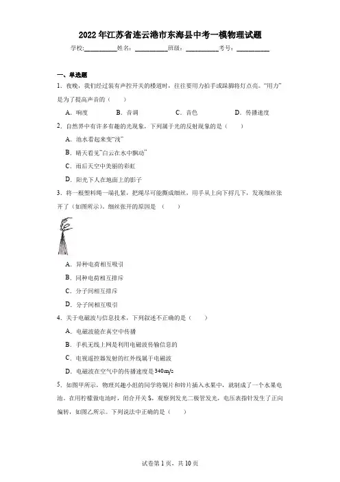 2022年江苏省连云港市东海县中考一模物理试题