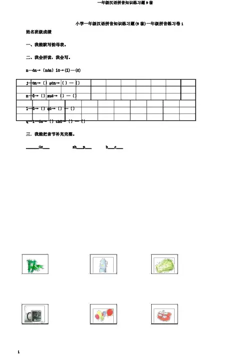 一年级汉语拼音知识练习题9套