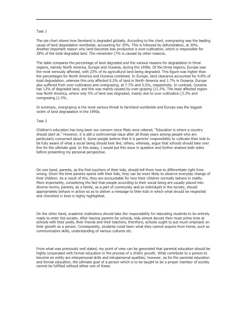 j剑桥雅思8 写作答案 Test1 Writing Key