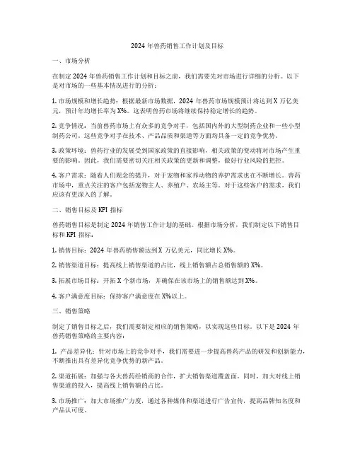 2024年兽药销售工作计划及目标