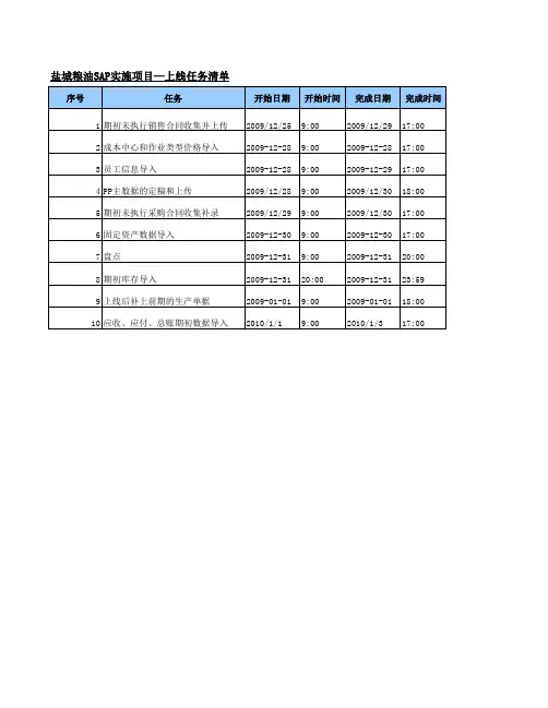 XXSAP实施项目_I06 上线任务清单_20091228