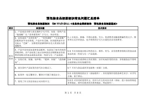 预包装食品标签标识常见问题汇总清单