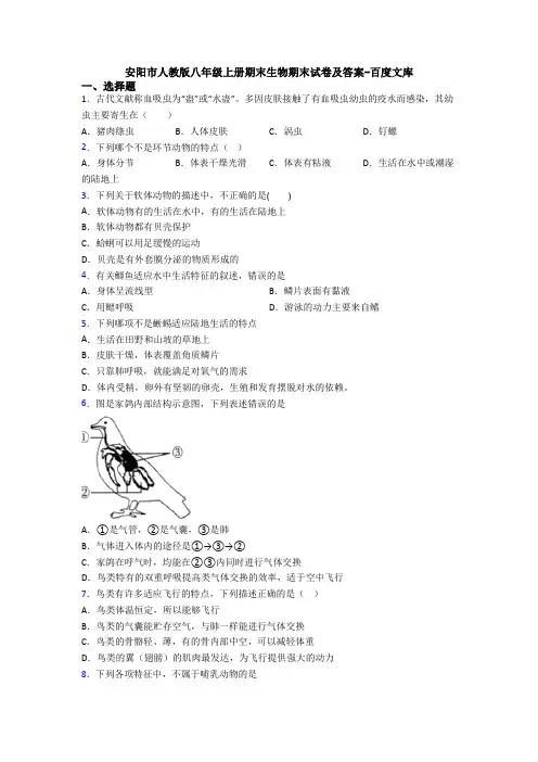 安阳市人教版八年级上册期末生物期末试卷及答案-百度文库