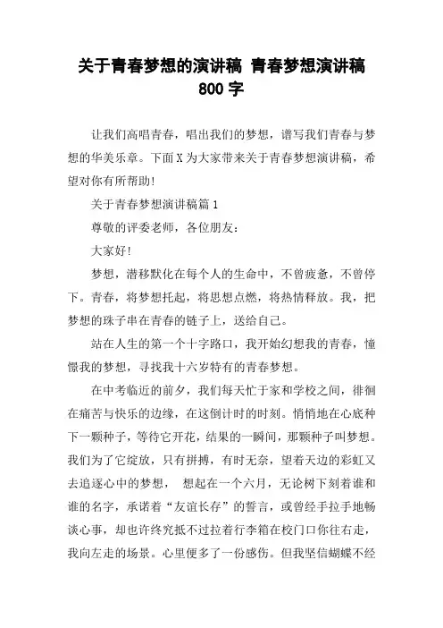 关于青春梦想的演讲稿 青春梦想演讲稿800字