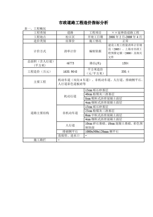 政道路工程造价指标分析讲解学习