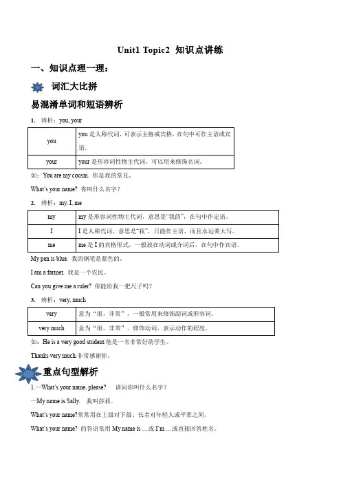 七年级英语仁爱版上册Unit1-Topic2-知识点讲练