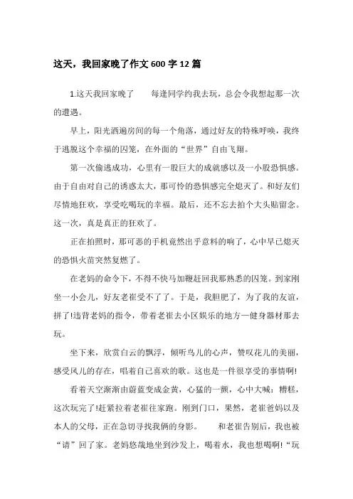 这天,我回家晚了作文600字12篇记事作文