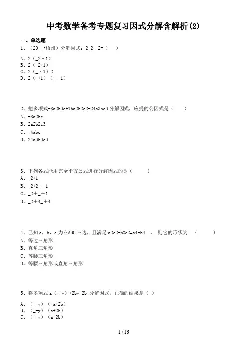 中考数学备考专题复习因式分解含解析(2)