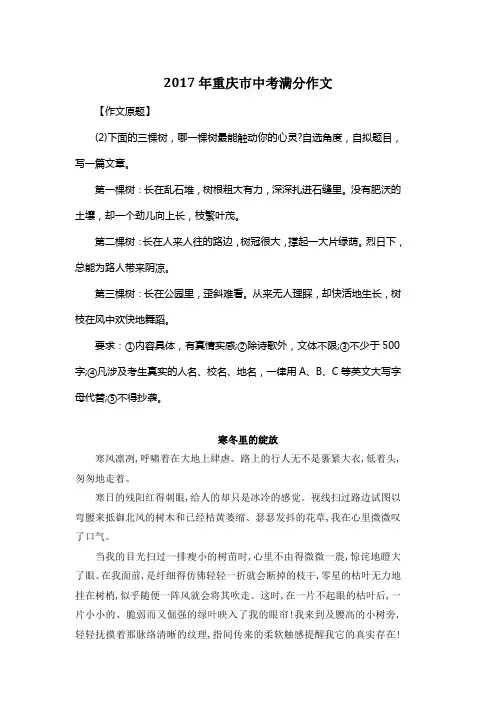 2017年重庆市中考满分作文《寒冬里的绽放》
