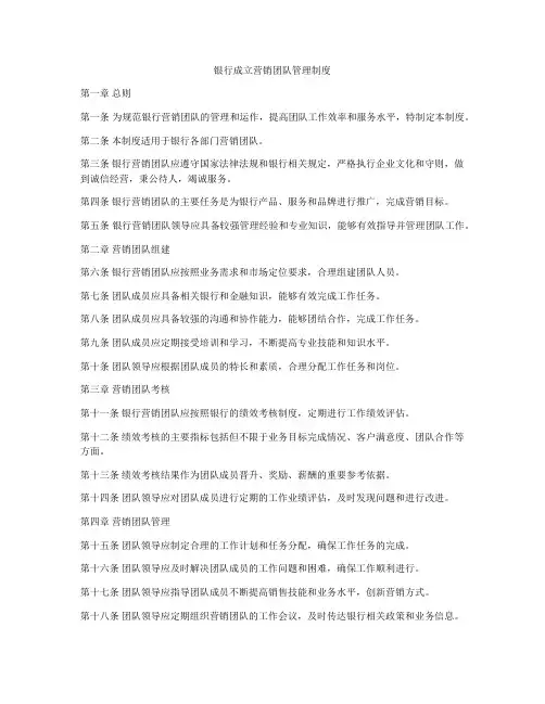 银行成立营销团队管理制度