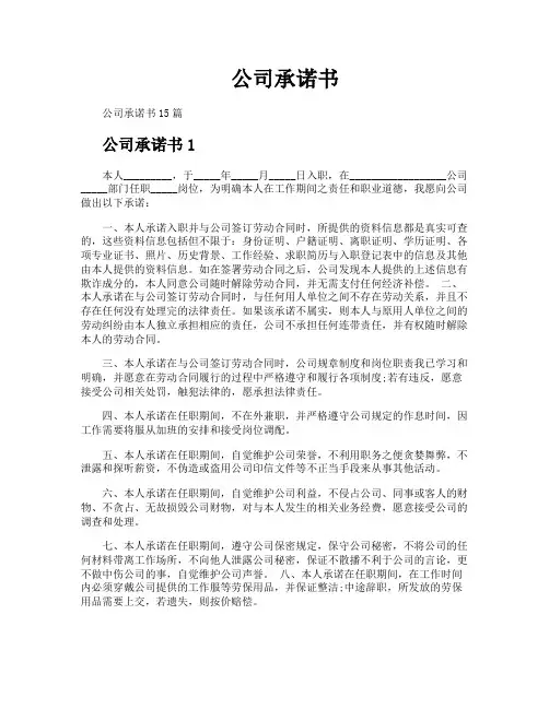 公司承诺书