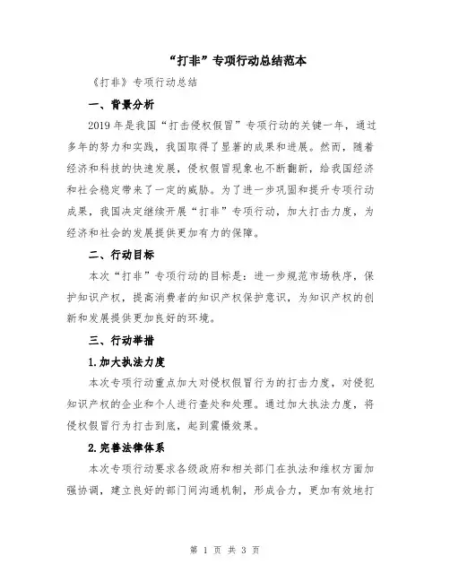 “打非”专项行动总结范本