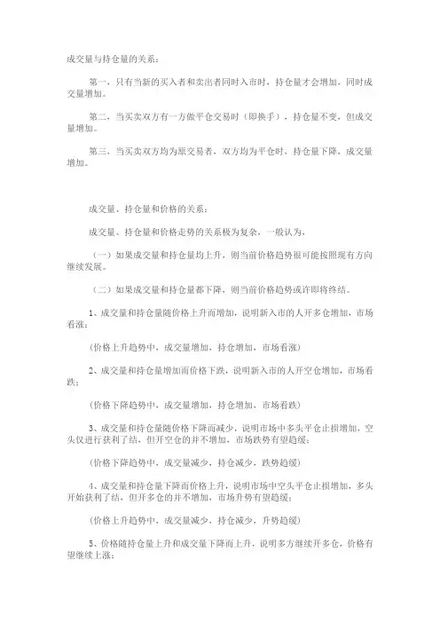 成交量和持仓的关系