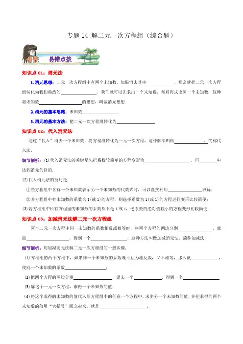 专题14解二元一次方程组综合题(原卷版)