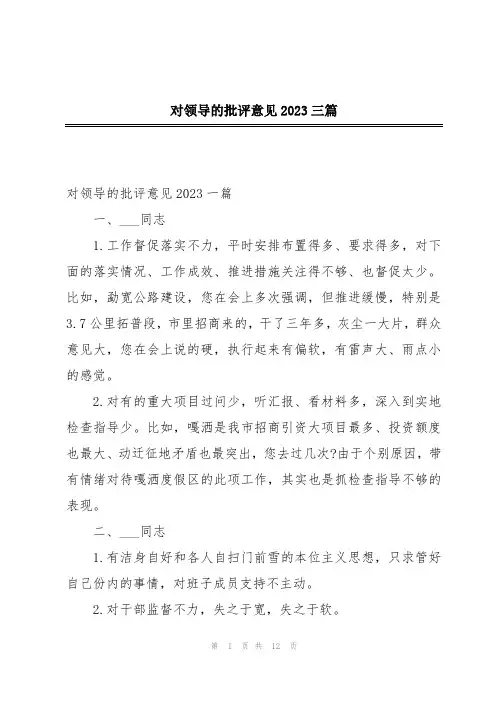 对领导的批评意见2023三篇