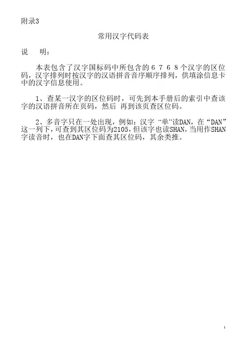 汉字代码表