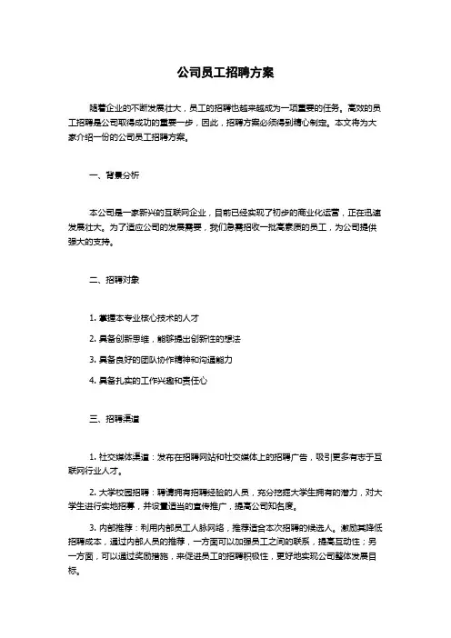 公司员工招聘方案