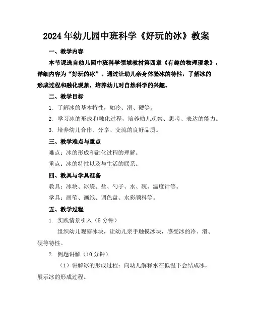 2024年幼儿园中班科学《好玩的冰》教案