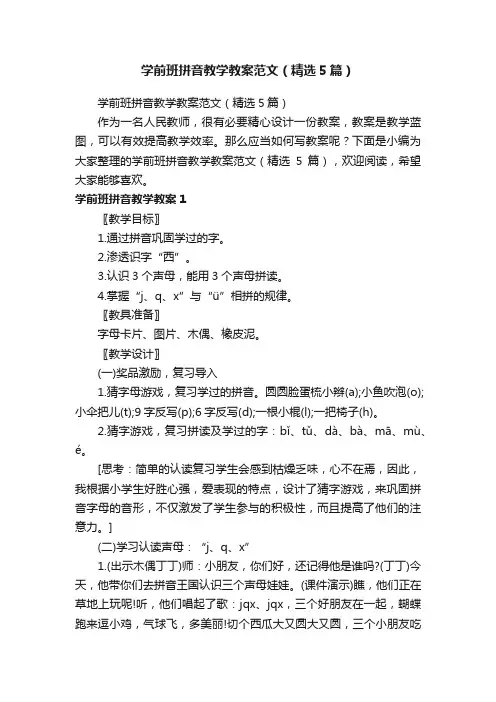 学前班拼音教学教案范文（精选5篇）