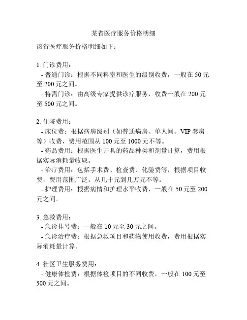 某省医疗服务价格明细