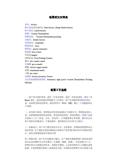 吸塑英汉对照表