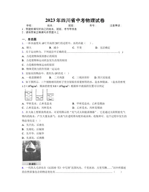 2023年四川省中考物理试卷附解析