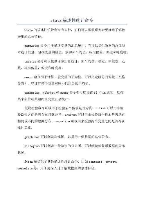 stata描述性统计命令