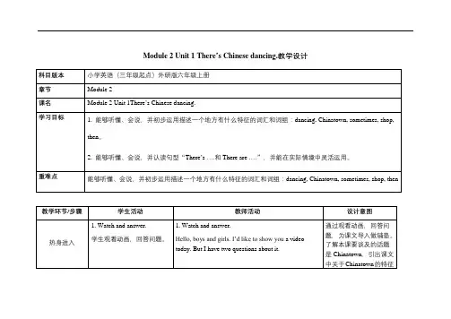 六上英语优质教案,备课 M2 U1 There’s Chinese dancing外研社(三起)