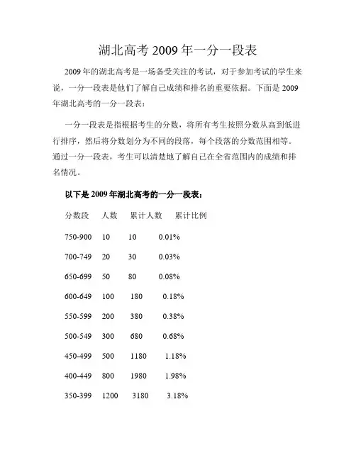 湖北高考2009年一分一段表