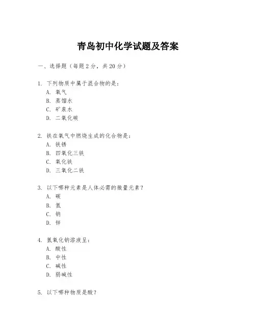 青岛初中化学试题及答案