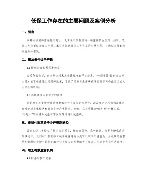 低保工作存在的主要问题及案例分析