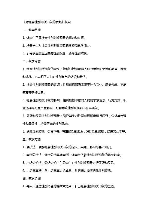 《对社会性别刻板印象的质疑》教案