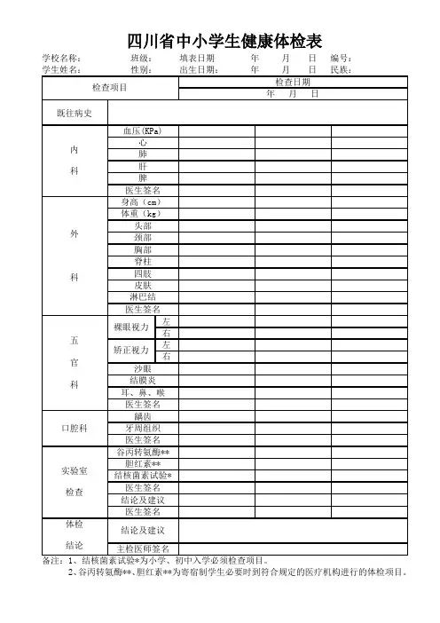 四川省中小学生健康体检表-新