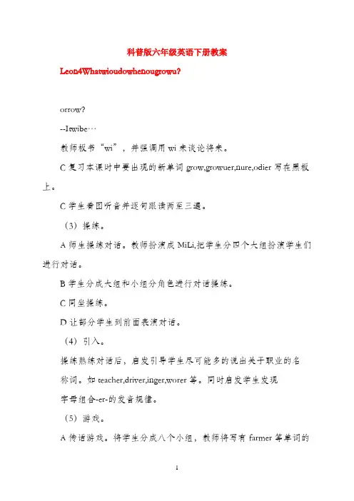 六年级英语下册  lesson4(2)教案 科普版