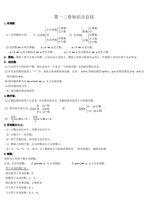 人教版七年级数学上册第一二章知识点总结