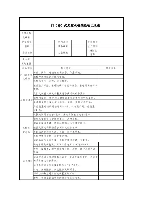 门(桥)式起重机安装验收记录表