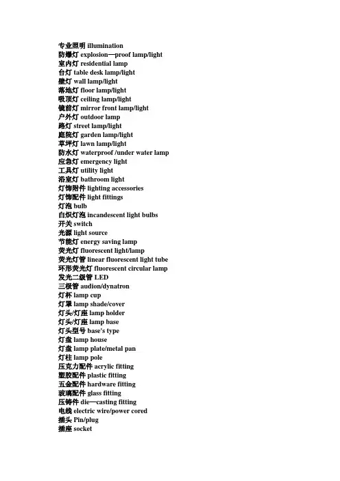 (英)LED照明及灯饰行业中英文词汇对照
