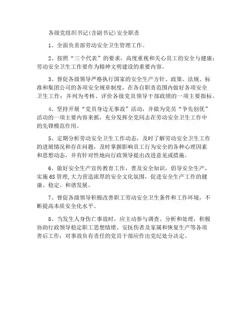各级党组织的书记(含副书记)安全职责