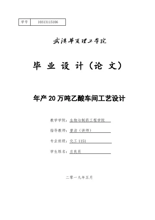年产 20 万吨乙酸车间工艺设计