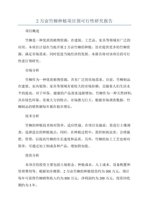 2万亩竹柳种植项目预可行性研究报告