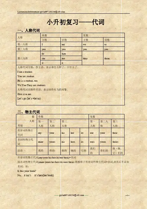 人教(PEP)六年级英语下册 小升初代词、数词复习