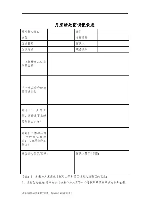 月度绩效面谈记录表