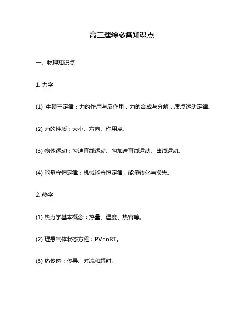 高三理综必备知识点