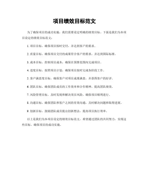 项目绩效目标范文